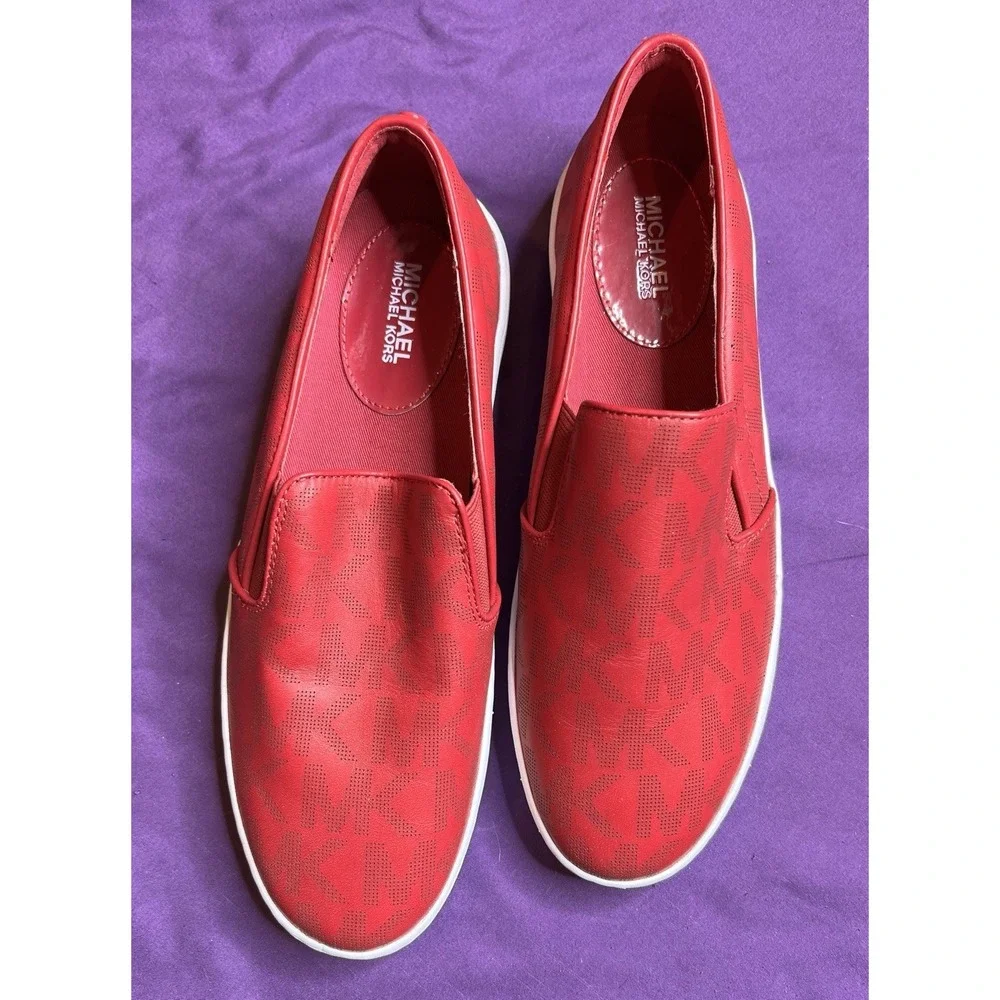 Michael Kors Keaton MK Logo Slip On Sneakers Raspberry 8.5